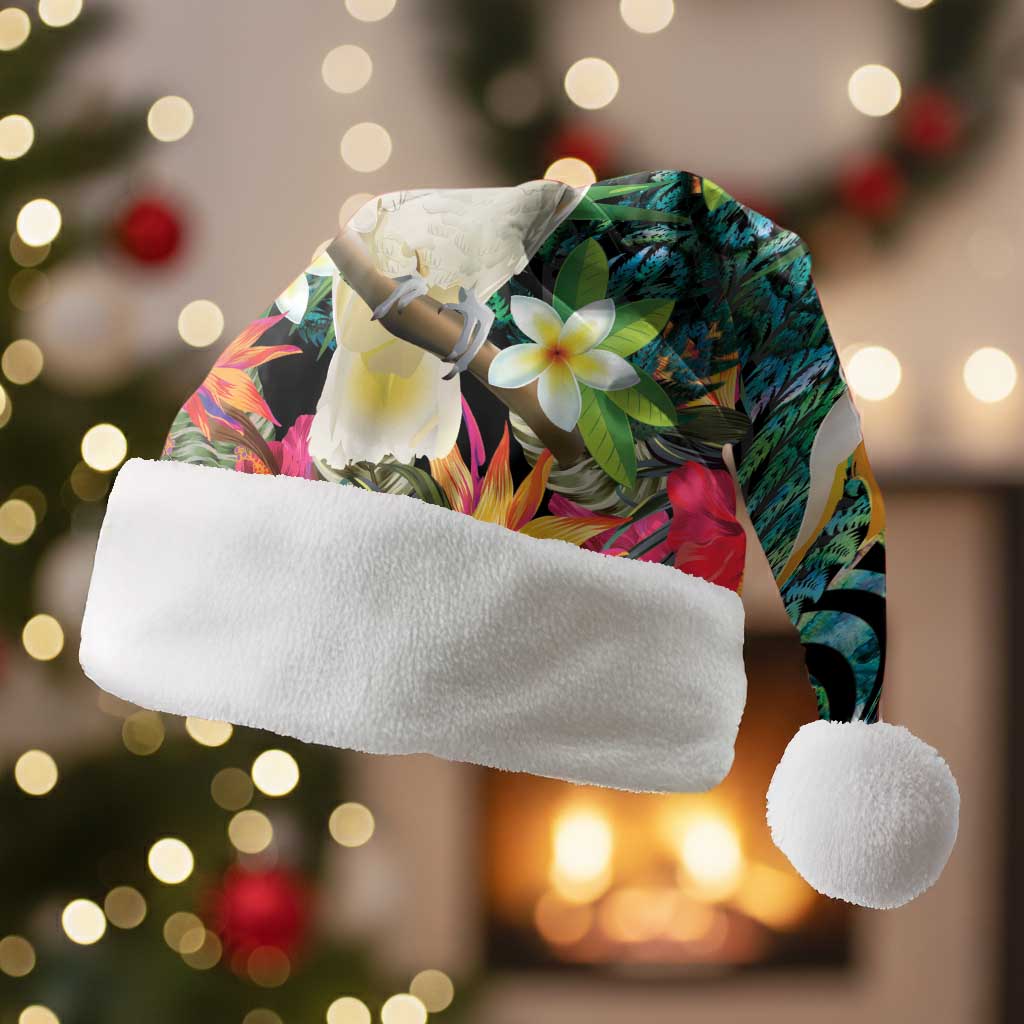 Sulphur-crested Cockatoo New Zealand Christmas Santa Hat Paua Shell Aotearoa Maori Tropical Flowers - Aussie Hoodie