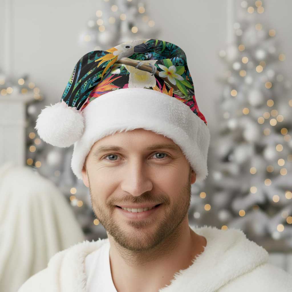 Sulphur-crested Cockatoo New Zealand Christmas Santa Hat Paua Shell Aotearoa Maori Tropical Flowers - Aussie Hoodie