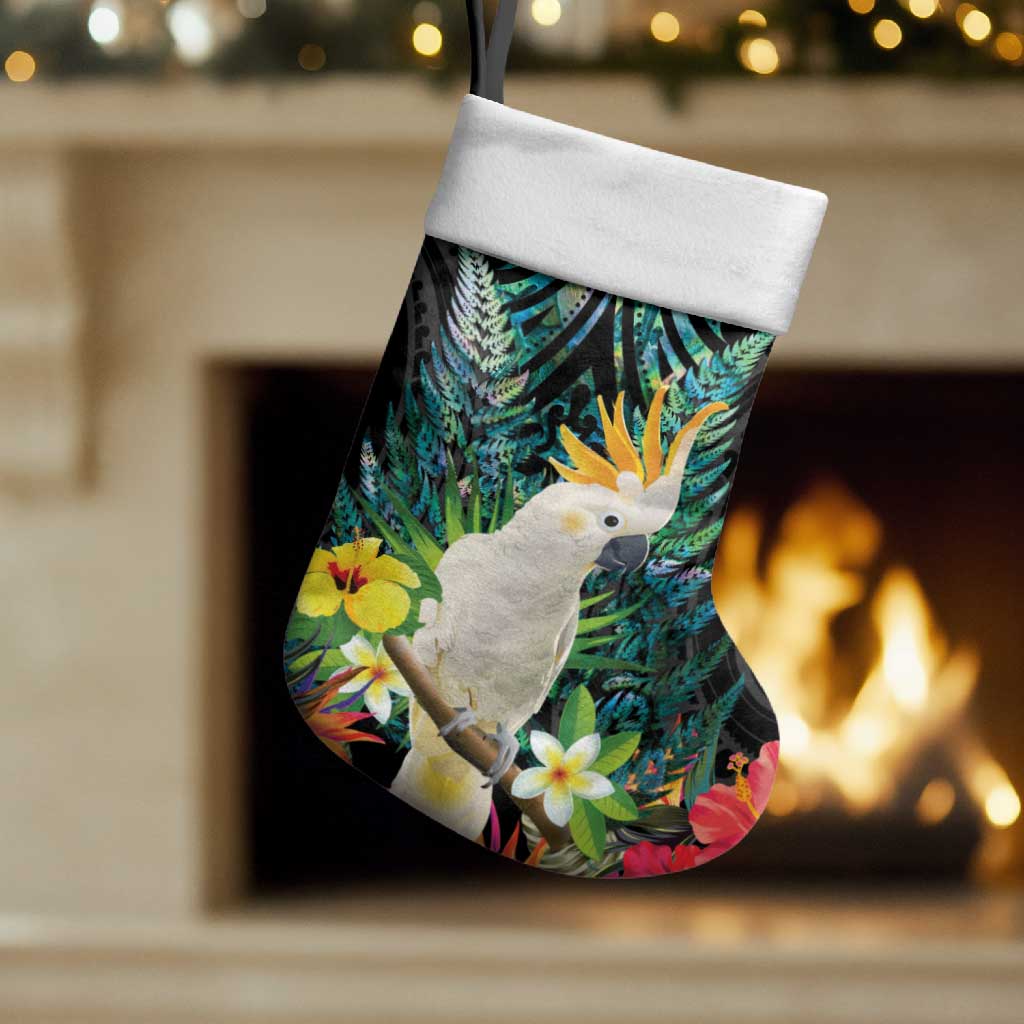 Sulphur-crested Cockatoo New Zealand Christmas Stocking Paua Shell Aotearoa Maori Tropical Flowers - Aussie Hoodie