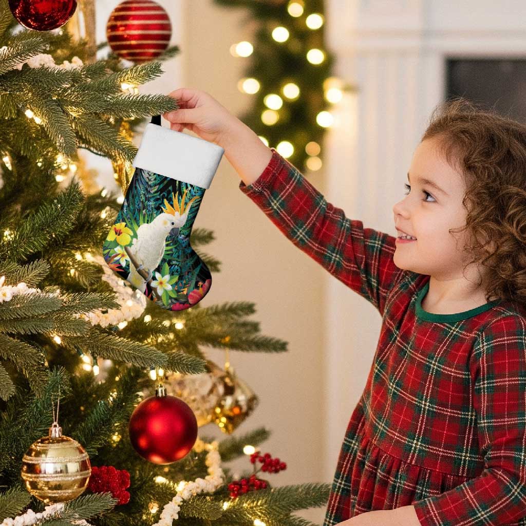 Sulphur-crested Cockatoo New Zealand Christmas Stocking Paua Shell Aotearoa Maori Tropical Flowers - Aussie Hoodie
