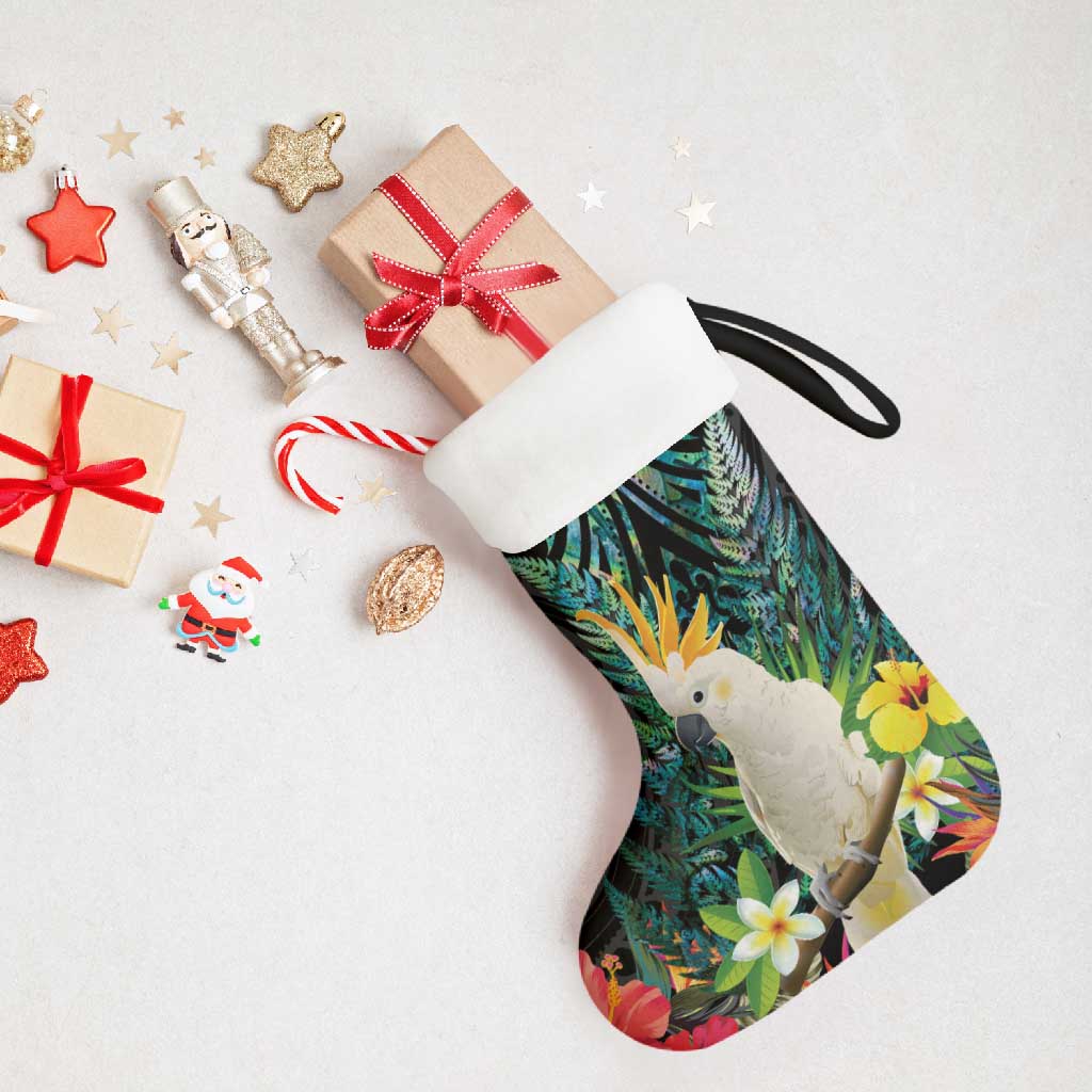Sulphur-crested Cockatoo New Zealand Christmas Stocking Paua Shell Aotearoa Maori Tropical Flowers - Aussie Hoodie
