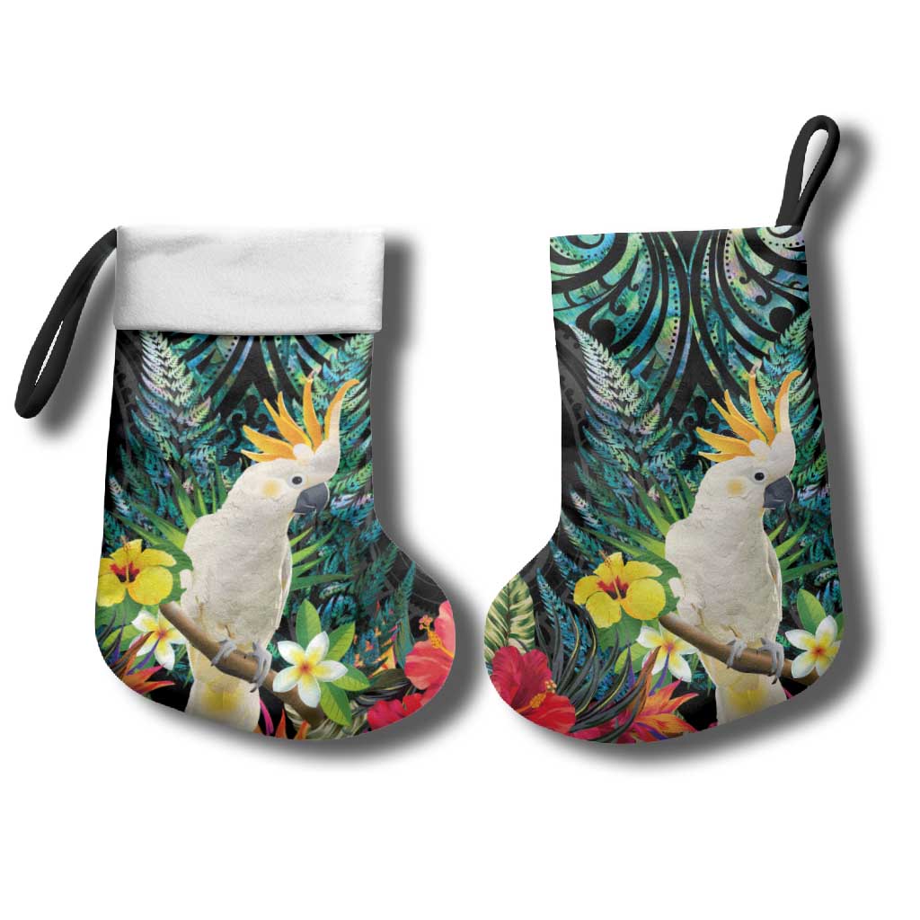 Sulphur-crested Cockatoo New Zealand Christmas Stocking Paua Shell Aotearoa Maori Tropical Flowers - Aussie Hoodie