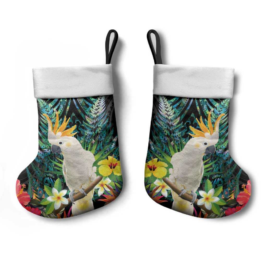 Sulphur-crested Cockatoo New Zealand Christmas Stocking Paua Shell Aotearoa Maori Tropical Flowers - Aussie Hoodie