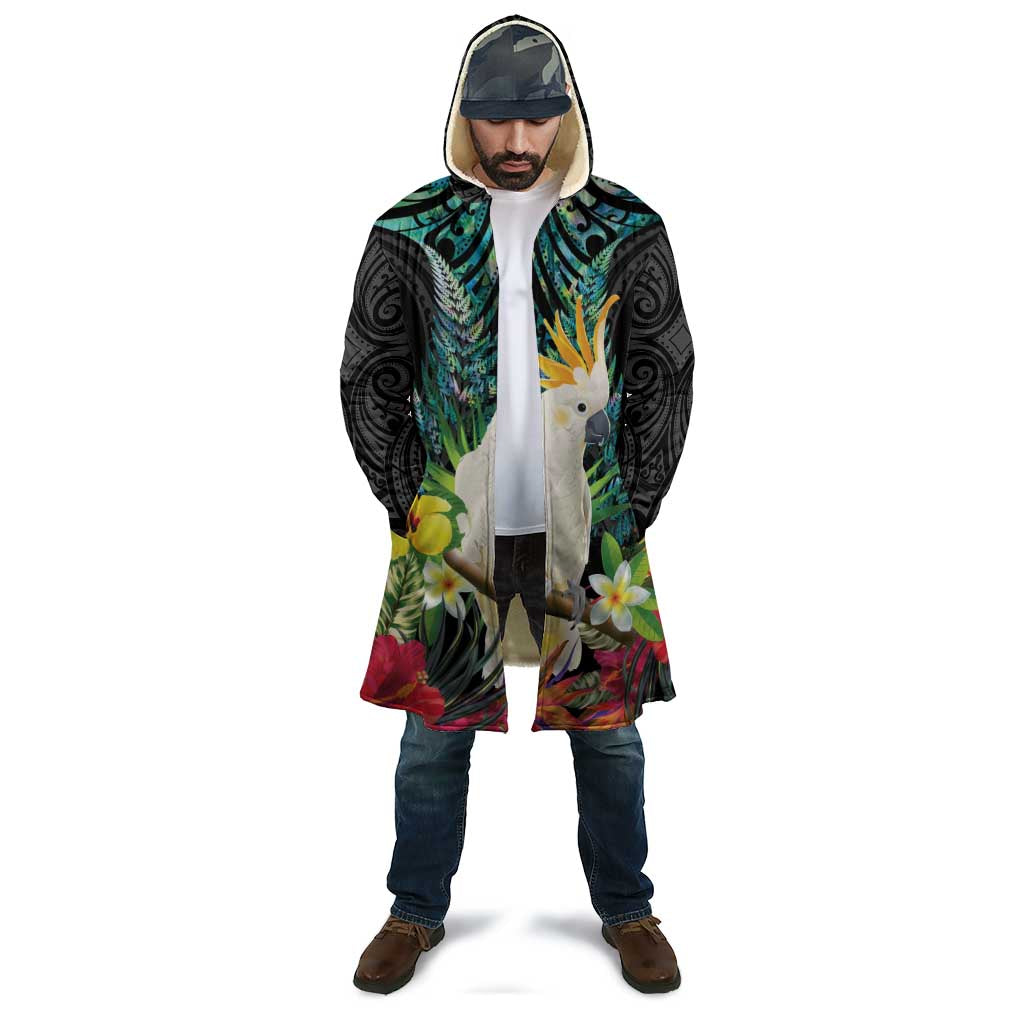 Sulphur-crested Cockatoo New Zealand Cloak Paua Shell Aotearoa Maori Tropical Flowers - Aussie Hoodie