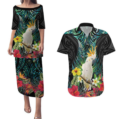 Sulphur-crested Cockatoo New Zealand Couples Matching Puletasi and Hawaiian Shirt Paua Shell Aotearoa Maori Tropical Flowers - Aussie Hoodie