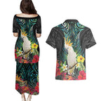 Sulphur-crested Cockatoo New Zealand Couples Matching Puletasi and Hawaiian Shirt Paua Shell Aotearoa Maori Tropical Flowers - Aussie Hoodie