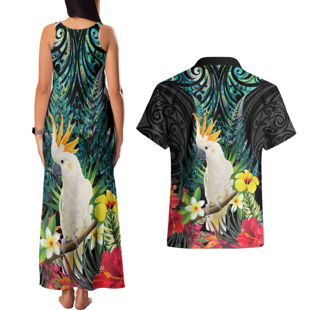Sulphur-crested Cockatoo New Zealand Couples Matching Tank Maxi Dress and Hawaiian Shirt Paua Shell Aotearoa Maori Tropical Flowers - Aussie Hoodie