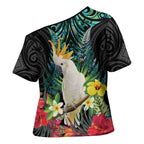 Sulphur-crested Cockatoo New Zealand Cross Shoulder Shirt Paua Shell Aotearoa Maori Tropical Flowers - Aussie Hoodie