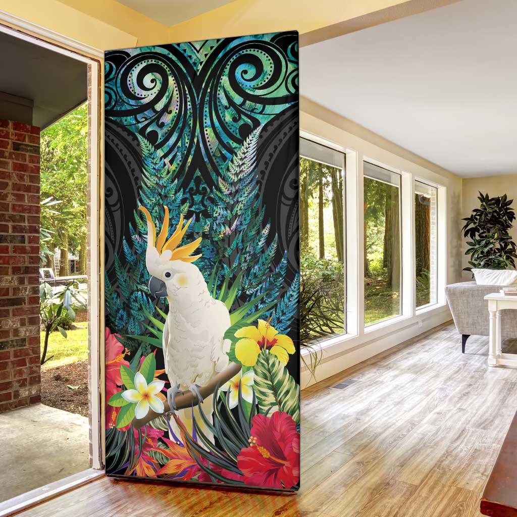 Sulphur-crested Cockatoo New Zealand Door Cover Paua Shell Aotearoa Maori Tropical Flowers - Aussie Hoodie