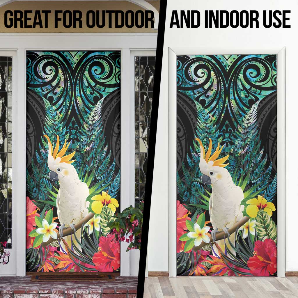 Sulphur-crested Cockatoo New Zealand Door Cover Paua Shell Aotearoa Maori Tropical Flowers - Aussie Hoodie
