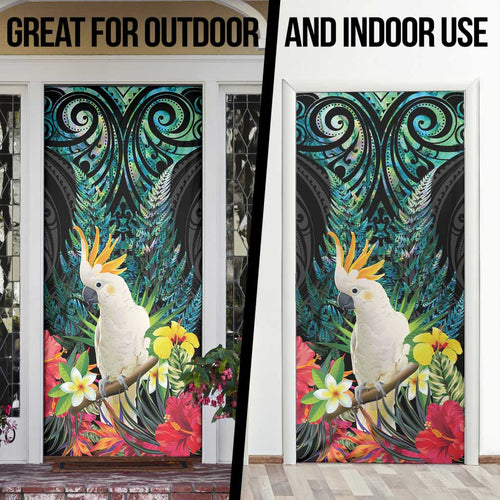 Sulphur-crested Cockatoo New Zealand Door Cover Paua Shell Aotearoa Maori Tropical Flowers - Aussie Hoodie