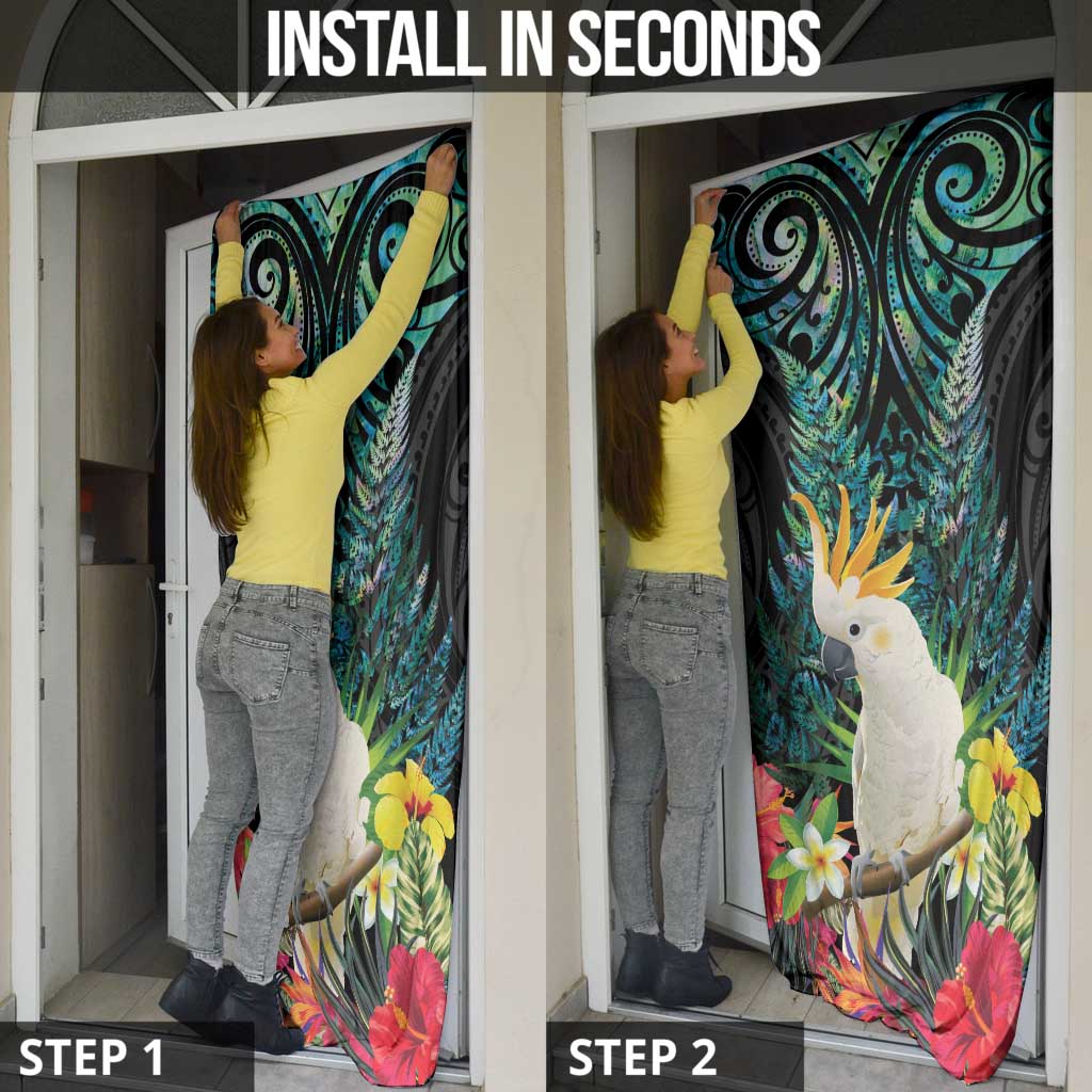 Sulphur-crested Cockatoo New Zealand Door Cover Paua Shell Aotearoa Maori Tropical Flowers - Aussie Hoodie