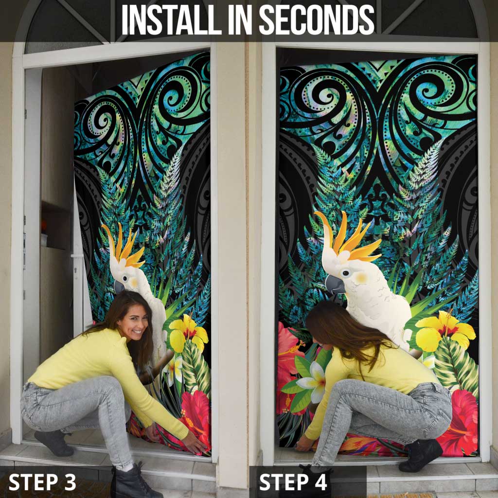 Sulphur-crested Cockatoo New Zealand Door Cover Paua Shell Aotearoa Maori Tropical Flowers - Aussie Hoodie
