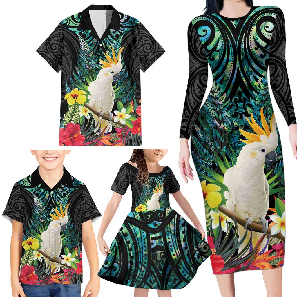Sulphur-crested Cockatoo New Zealand Family Matching Long Sleeve Bodycon Dress and Hawaiian Shirt Paua Shell Aotearoa Maori Tropical Flowers - Aussie Hoodie