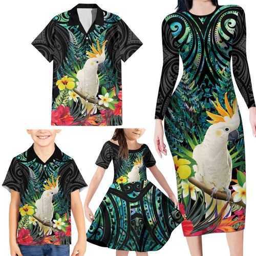 Sulphur-crested Cockatoo New Zealand Family Matching Long Sleeve Bodycon Dress and Hawaiian Shirt Paua Shell Aotearoa Maori Tropical Flowers - Aussie Hoodie