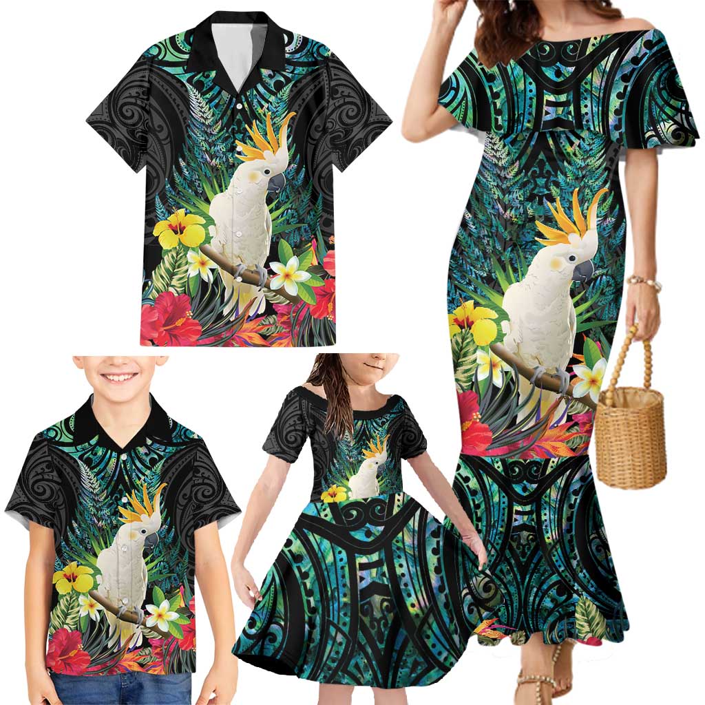 Sulphur-crested Cockatoo New Zealand Family Matching Mermaid Dress and Hawaiian Shirt Paua Shell Aotearoa Maori Tropical Flowers - Aussie Hoodie