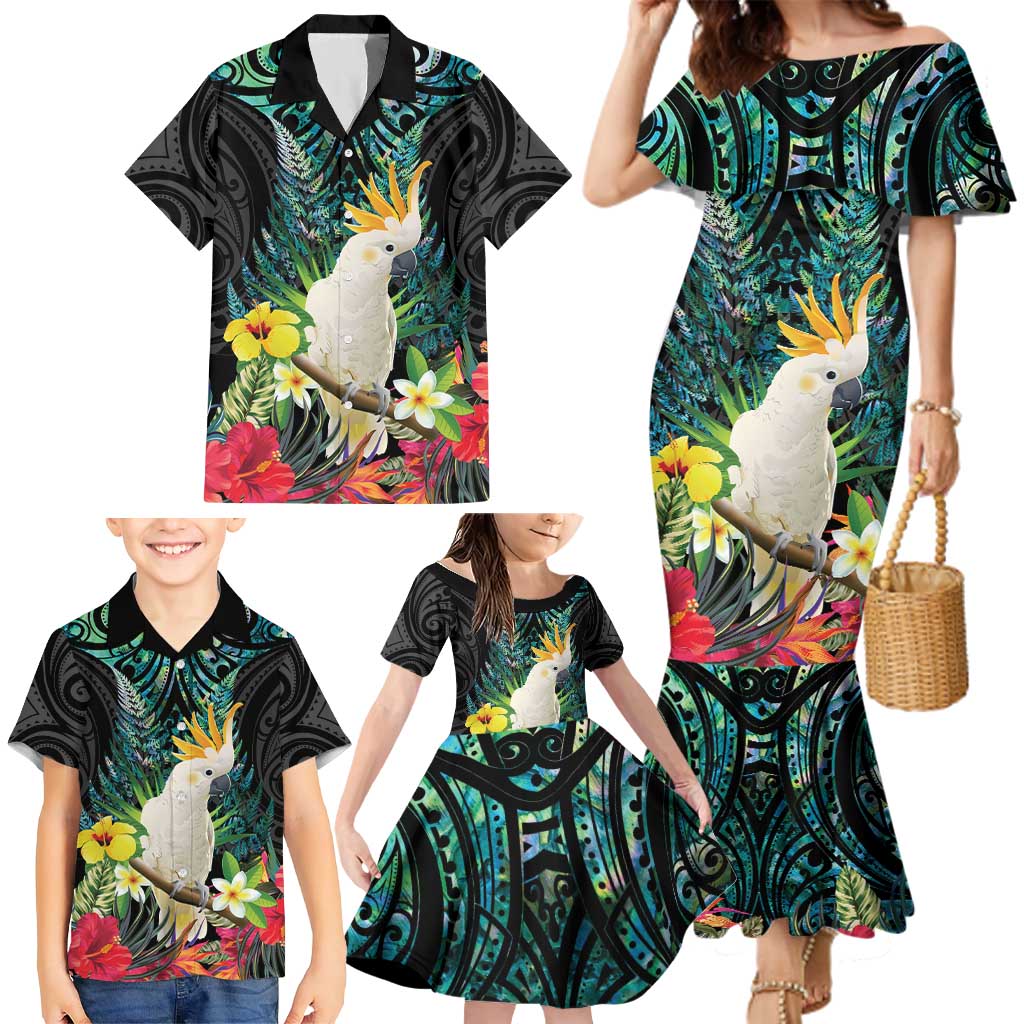Sulphur-crested Cockatoo New Zealand Family Matching Mermaid Dress and Hawaiian Shirt Paua Shell Aotearoa Maori Tropical Flowers - Aussie Hoodie