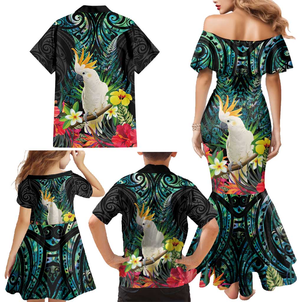 Sulphur-crested Cockatoo New Zealand Family Matching Mermaid Dress and Hawaiian Shirt Paua Shell Aotearoa Maori Tropical Flowers - Aussie Hoodie