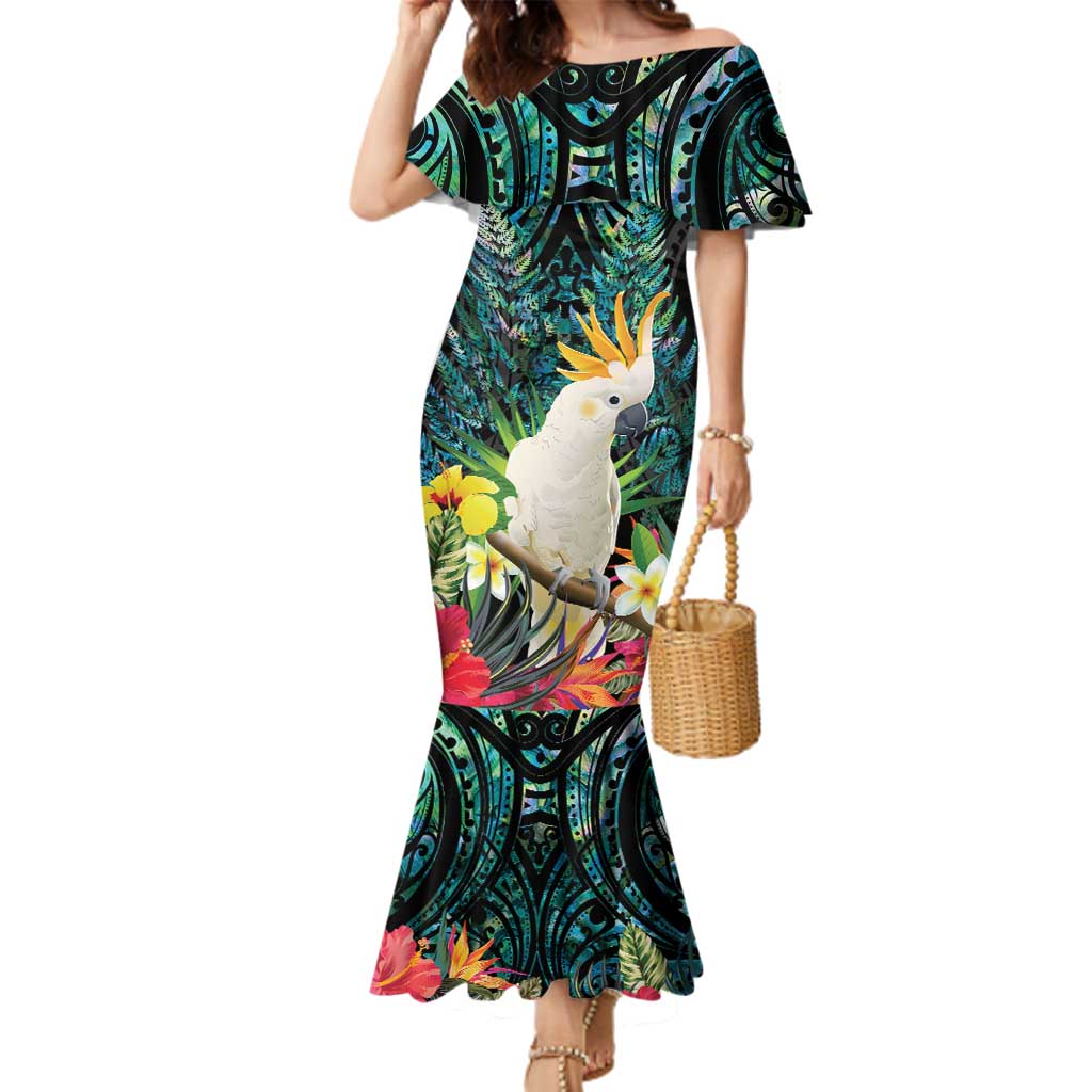 Sulphur-crested Cockatoo New Zealand Family Matching Mermaid Dress and Hawaiian Shirt Paua Shell Aotearoa Maori Tropical Flowers - Aussie Hoodie