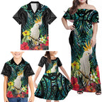 Sulphur-crested Cockatoo New Zealand Family Matching Off Shoulder Maxi Dress and Hawaiian Shirt Paua Shell Aotearoa Maori Tropical Flowers - Aussie Hoodie
