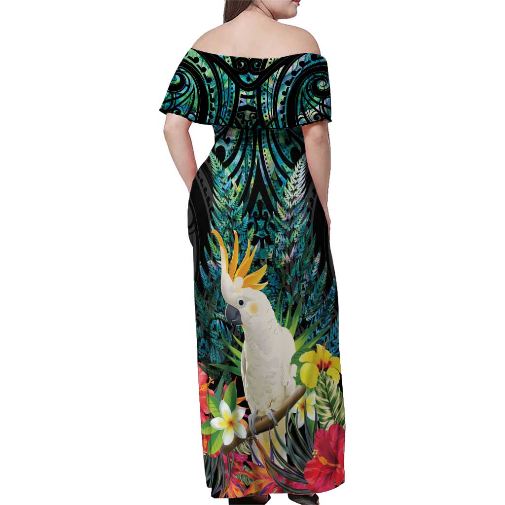 Sulphur-crested Cockatoo New Zealand Family Matching Off Shoulder Maxi Dress and Hawaiian Shirt Paua Shell Aotearoa Maori Tropical Flowers - Aussie Hoodie