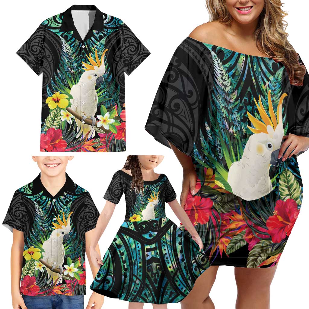 Sulphur-crested Cockatoo New Zealand Family Matching Off Shoulder Short Dress and Hawaiian Shirt Paua Shell Aotearoa Maori Tropical Flowers - Aussie Hoodie
