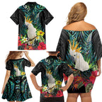 Sulphur-crested Cockatoo New Zealand Family Matching Off Shoulder Short Dress and Hawaiian Shirt Paua Shell Aotearoa Maori Tropical Flowers - Aussie Hoodie