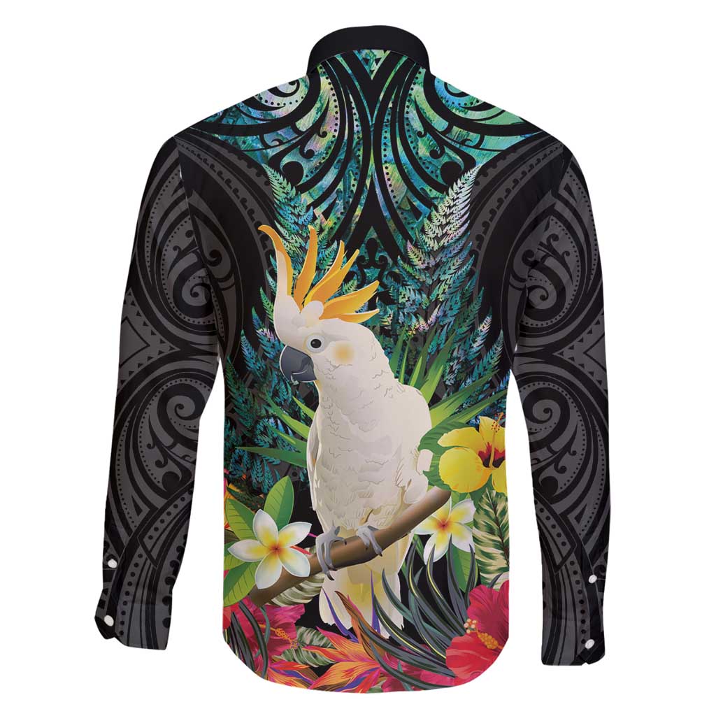 Sulphur-crested Cockatoo New Zealand Family Matching Off Shoulder Short Dress and Hawaiian Shirt Paua Shell Aotearoa Maori Tropical Flowers - Aussie Hoodie