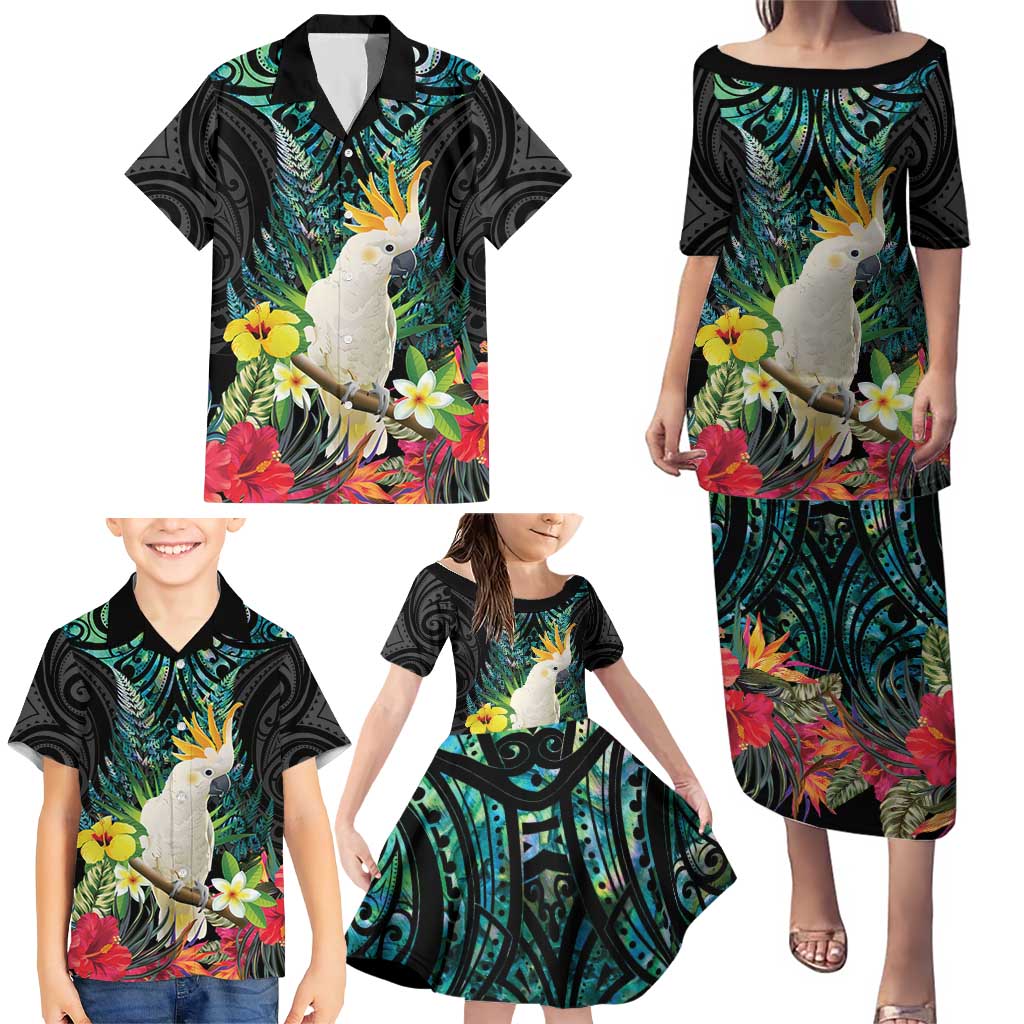 Sulphur-crested Cockatoo New Zealand Family Matching Puletasi and Hawaiian Shirt Paua Shell Aotearoa Maori Tropical Flowers - Aussie Hoodie
