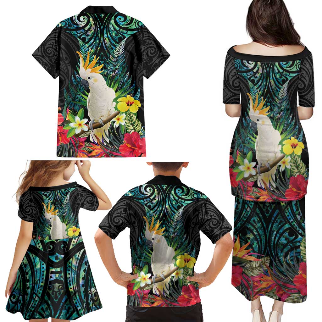Sulphur-crested Cockatoo New Zealand Family Matching Puletasi and Hawaiian Shirt Paua Shell Aotearoa Maori Tropical Flowers - Aussie Hoodie