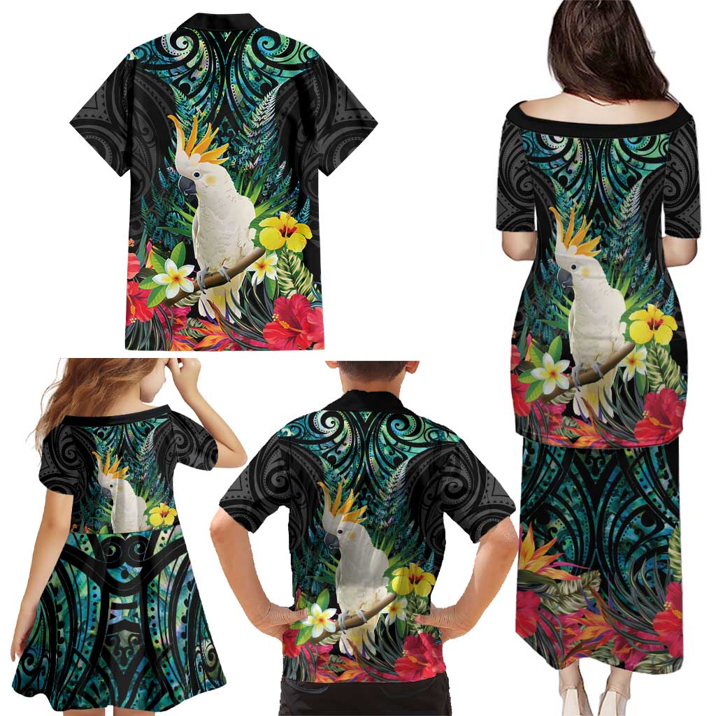 Sulphur-crested Cockatoo New Zealand Family Matching Puletasi and Hawaiian Shirt Paua Shell Aotearoa Maori Tropical Flowers - Aussie Hoodie
