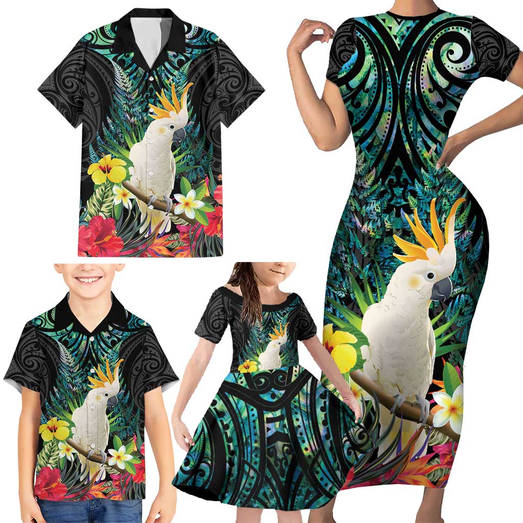 Sulphur-crested Cockatoo New Zealand Family Matching Short Sleeve Bodycon Dress and Hawaiian Shirt Paua Shell Aotearoa Maori Tropical Flowers - Aussie Hoodie