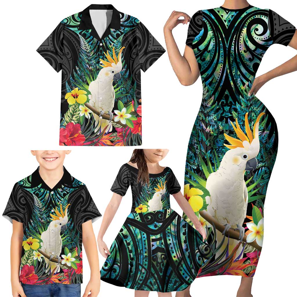 Sulphur-crested Cockatoo New Zealand Family Matching Short Sleeve Bodycon Dress and Hawaiian Shirt Paua Shell Aotearoa Maori Tropical Flowers - Aussie Hoodie