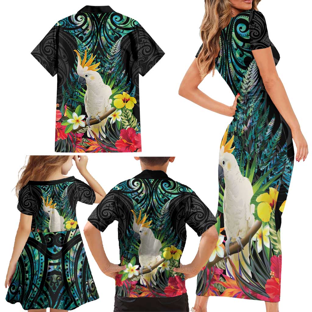 Sulphur-crested Cockatoo New Zealand Family Matching Short Sleeve Bodycon Dress and Hawaiian Shirt Paua Shell Aotearoa Maori Tropical Flowers - Aussie Hoodie
