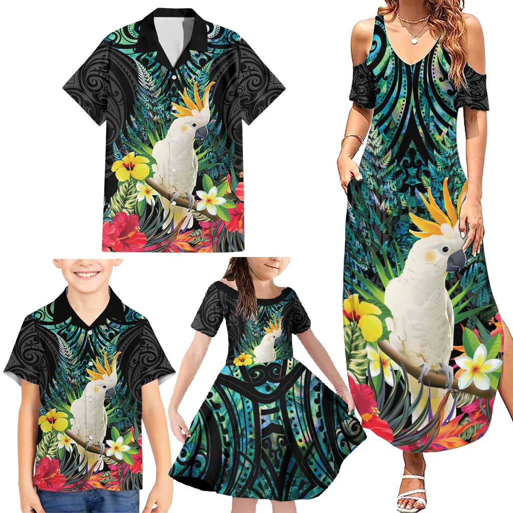 Sulphur-crested Cockatoo New Zealand Family Matching Summer Maxi Dress and Hawaiian Shirt Paua Shell Aotearoa Maori Tropical Flowers - Aussie Hoodie