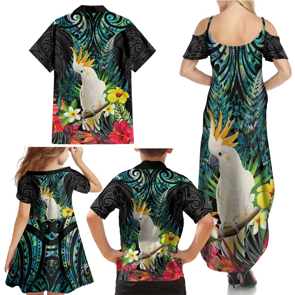 Sulphur-crested Cockatoo New Zealand Family Matching Summer Maxi Dress and Hawaiian Shirt Paua Shell Aotearoa Maori Tropical Flowers - Aussie Hoodie