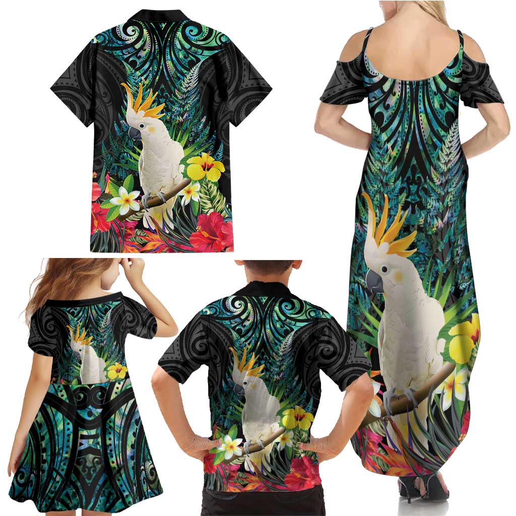 Sulphur-crested Cockatoo New Zealand Family Matching Summer Maxi Dress and Hawaiian Shirt Paua Shell Aotearoa Maori Tropical Flowers - Aussie Hoodie