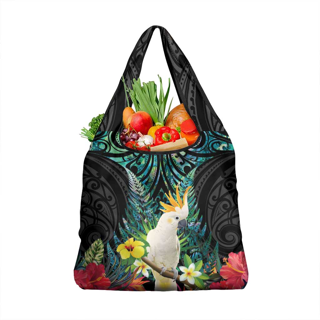 Sulphur-crested Cockatoo New Zealand Grocery Bag Paua Shell Aotearoa Maori Tropical Flowers - Aussie Hoodie