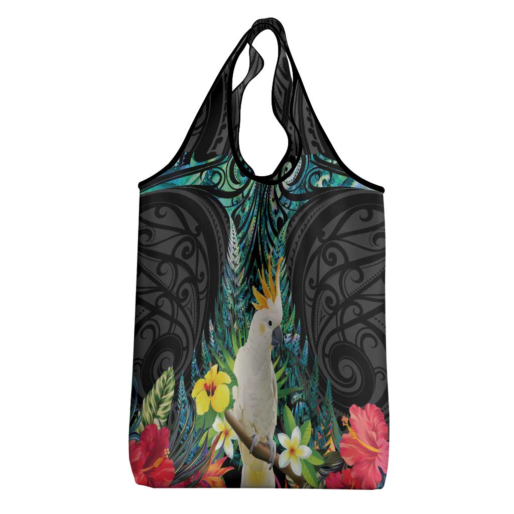 Sulphur-crested Cockatoo New Zealand Grocery Bag Paua Shell Aotearoa Maori Tropical Flowers - Aussie Hoodie