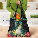 Sulphur-crested Cockatoo New Zealand Grocery Bag Paua Shell Aotearoa Maori Tropical Flowers - Aussie Hoodie