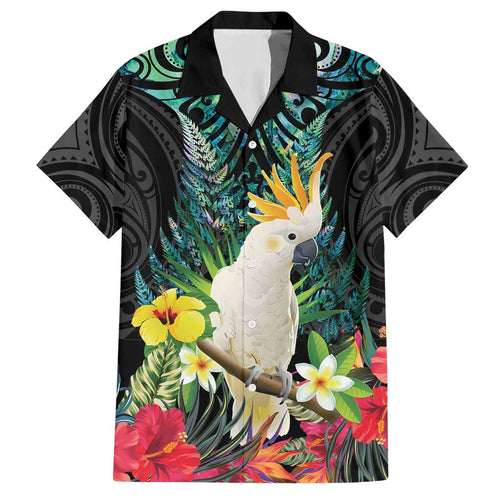 Sulphur-crested Cockatoo New Zealand Hawaiian Shirt Paua Shell Aotearoa Maori Tropical Flowers - Aussie Hoodie