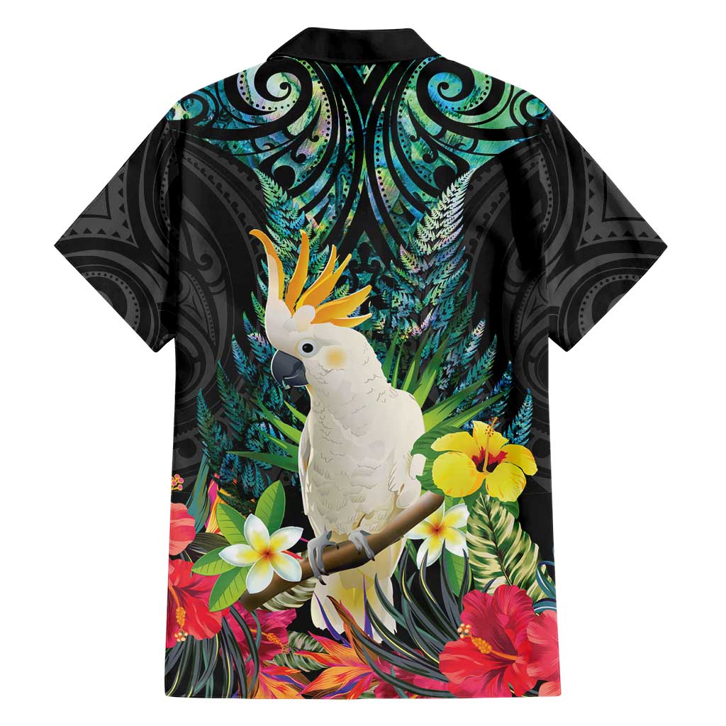 Sulphur-crested Cockatoo New Zealand Hawaiian Shirt Paua Shell Aotearoa Maori Tropical Flowers - Aussie Hoodie