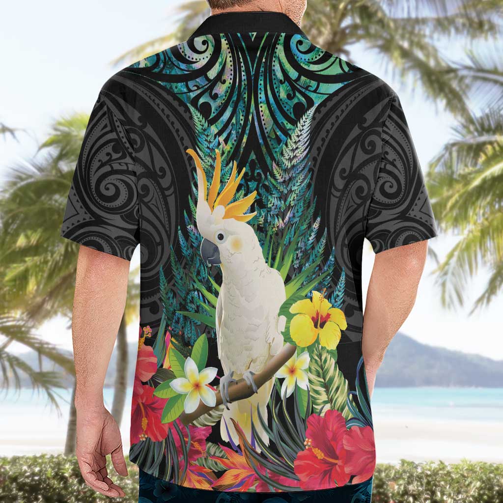 Sulphur-crested Cockatoo New Zealand Hawaiian Shirt Paua Shell Aotearoa Maori Tropical Flowers - Aussie Hoodie