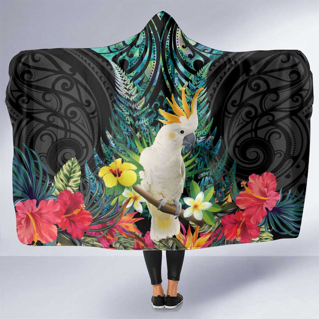 Sulphur-crested Cockatoo New Zealand Hooded Blanket Paua Shell Aotearoa Maori Tropical Flowers - Aussie Hoodie