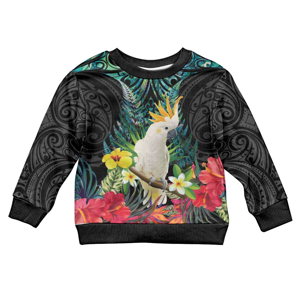 Sulphur-crested Cockatoo New Zealand Kid Ugly Christmas Sweater Paua Shell Aotearoa Maori Tropical Flowers - Aussie Hoodie