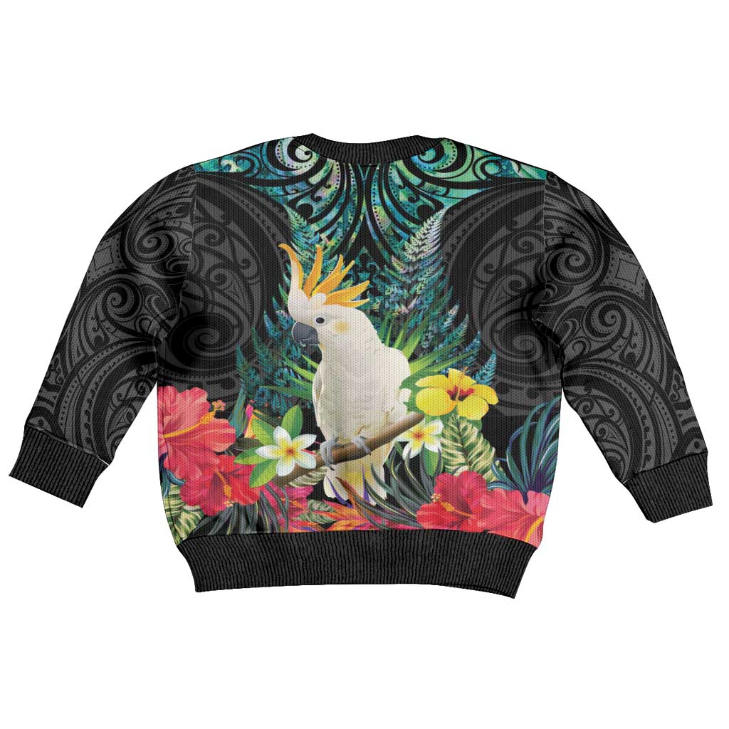 Sulphur-crested Cockatoo New Zealand Kid Ugly Christmas Sweater Paua Shell Aotearoa Maori Tropical Flowers - Aussie Hoodie