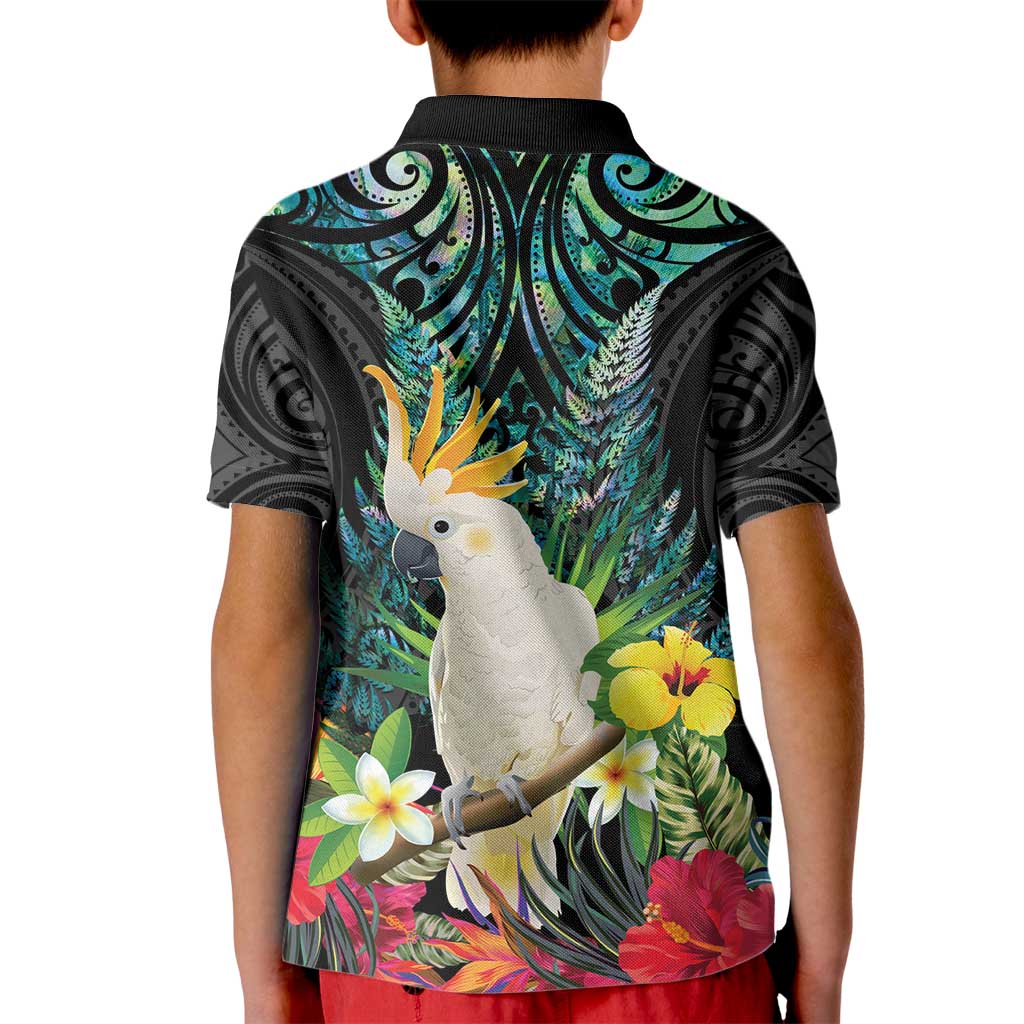 Sulphur-crested Cockatoo New Zealand Kid Polo Shirt Paua Shell Aotearoa Maori Tropical Flowers - Aussie Hoodie