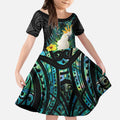 Sulphur-crested Cockatoo New Zealand Kid Short Sleeve Dress Paua Shell Aotearoa Maori Tropical Flowers - Aussie Hoodie