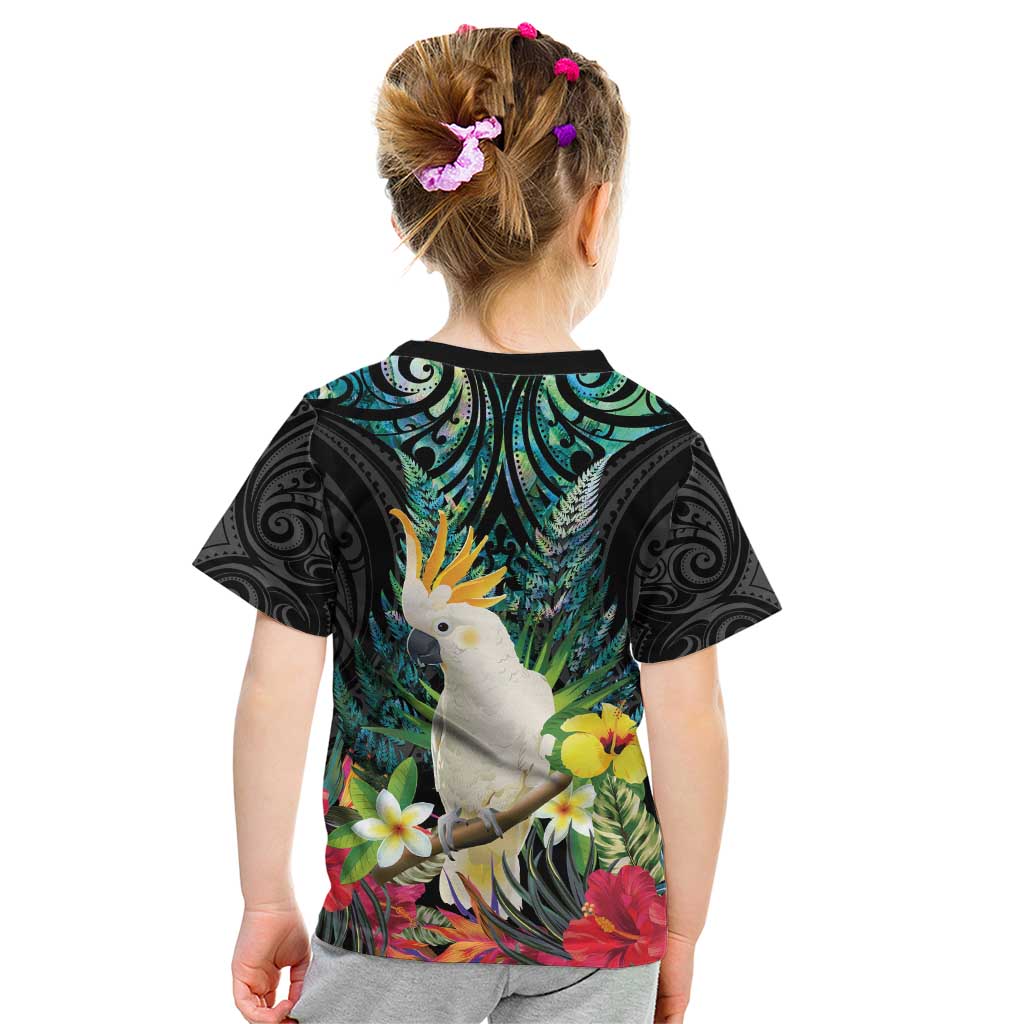 Sulphur-crested Cockatoo New Zealand Kid T Shirt Paua Shell Aotearoa Maori Tropical Flowers - Aussie Hoodie