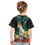 Sulphur-crested Cockatoo New Zealand Kid T Shirt Paua Shell Aotearoa Maori Tropical Flowers - Aussie Hoodie